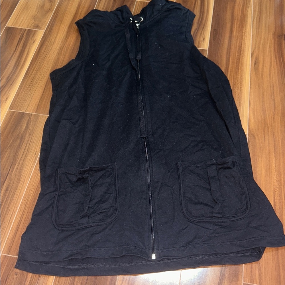 XL Croft & Barrow 100% cotton black beach swim zip up hooded coverup